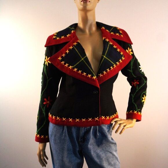 Vintage Show Piece Embroidered Blazer Sz Medium IDOL England Wool Jacket Rare - Picture 4 of 13